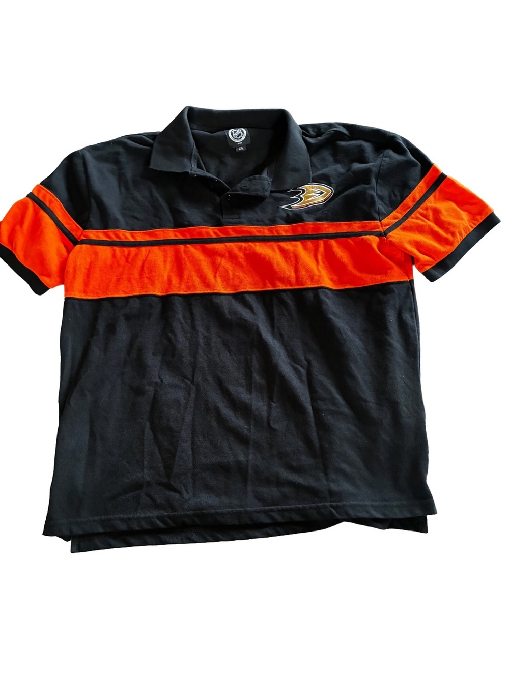 Anaheim Ducks NHL Black Orange Embroidered Polo Shirt Men’s 2XL